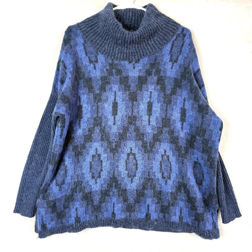 Soft Surroundings Wool Alpaca Blend Geometric Cowl Neck Tunic Sweater Womens XS